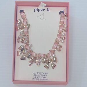 Piper K Tik Tok Viral Gold and Pink Bow Necklace